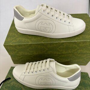 Classic Gucci ace 'White Gray' Men's Flat leisure shoes new with box